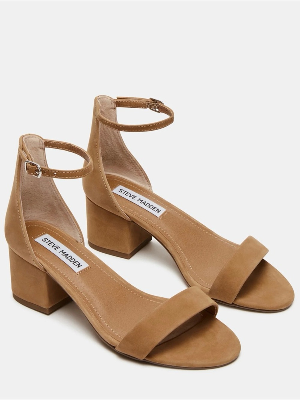STEVE MADDEN Irene Tan Suede Block Heel Sandals with Ankle Strap | 10 Wide